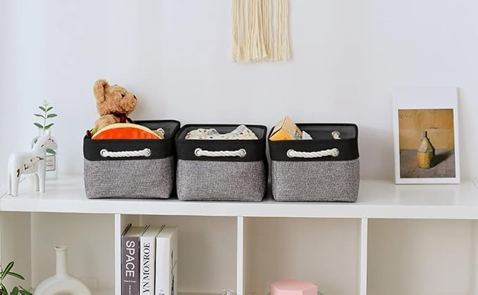 TheWarmHome Storage Basket for Organizing - 1 Pack 14x10x6.7 inch Collapsible Storage Bins for Shelves, Dog Toy Bin for Closet Organizer laundry Gift Cloth Nursery (Grey & Black) - Image 3