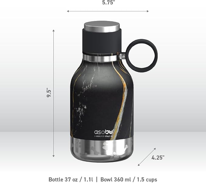 Asobu Buddy Bottle a Stainless Steel Insulated Water Bottle for with Removable Dog Water Bowl and Dog Food and Treat Storage Bowl (Midnight Marble, 37 oz Water Bottle with Bowl) - Image 6