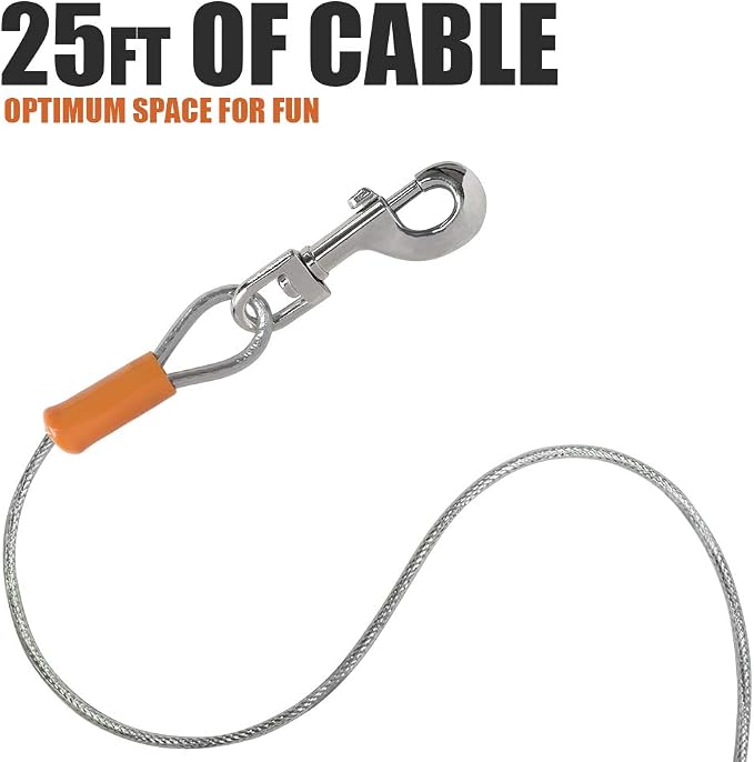 BV Dog Tie Out Cable 25 Feet - Heavy Duty Dog Lead Up to 90 Pounds - Reflective & Rust-Free with Quick Release Swivel Clips & 360° Rotating Clasp - Tangle-Free Dogs Runner for Yard (Silver, Pair) - Image 3