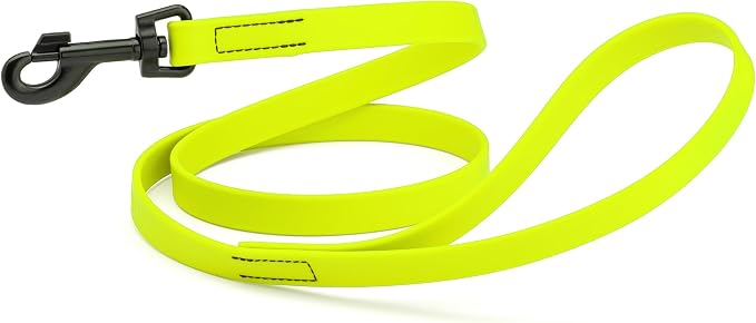 Dogline Biothane Waterproof Dog Leash Strong Coated Nylon Webbing with Black Hardware Odor-Proof Easy to Clean High Performance for Small or Large Dogs Made in USA 4 or 6 ft Lead, Safety Yellow by Dogline