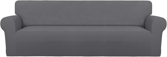 PureFit Stretch Couch Covers for Sofa 4 Seater Slipcovers Gray | 1-Piece Sofa Cover Washable Soft Couch protector, Couch Slipcover with Non Skid Foam and Elastic Bottom for Kids, Dogs by PureFit