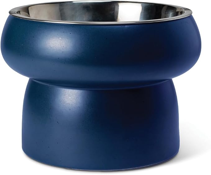 Fringe Studio Matte Speckled Navy Small Raised Ceramic Feeder W/Stainless Steel Insert (5.5" Diameter x 3.75" H, 13 fl.oz.), PetShop Collection (453SM001) by FringeStudio