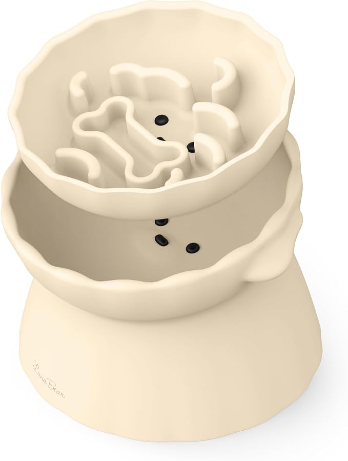 Slow Feeder Dog Bowls Made of Premium Food-Grade Silicone | Anti-Choking & Slow Eating for Improved Digestion, Non-Slip, Soft & Durable, Quiet Dog Bowl, Cute (Ivory, Doggy) - Image 2
