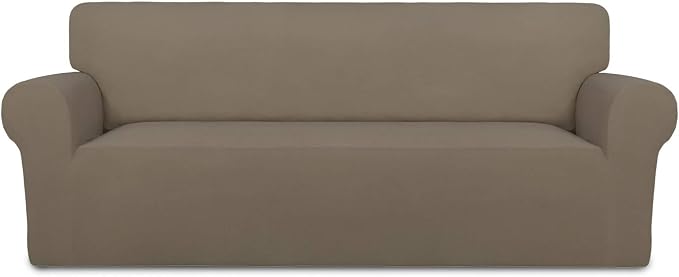 PureFit Stretch Oversized Couch Covers Fleece Sofa Slipcovers Natural | 1-Piece Sofa Cover Washable Soft Couch Protector, Couch Slipcover with Non Skid Foam and Elastic Bottom for Kids, Dogs by PureFit