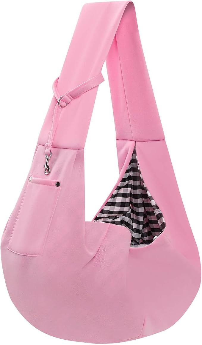 ARZQUT Dog and Cats Carrier Sling, Small Pet Carrier with Storage Pocket | Reversible Puppy Sling Carrier, Safety Buckle, Storage bag, Machine Washable for Travel, Outdoor Activitie, Hand-Free, Pink by ARZQUT