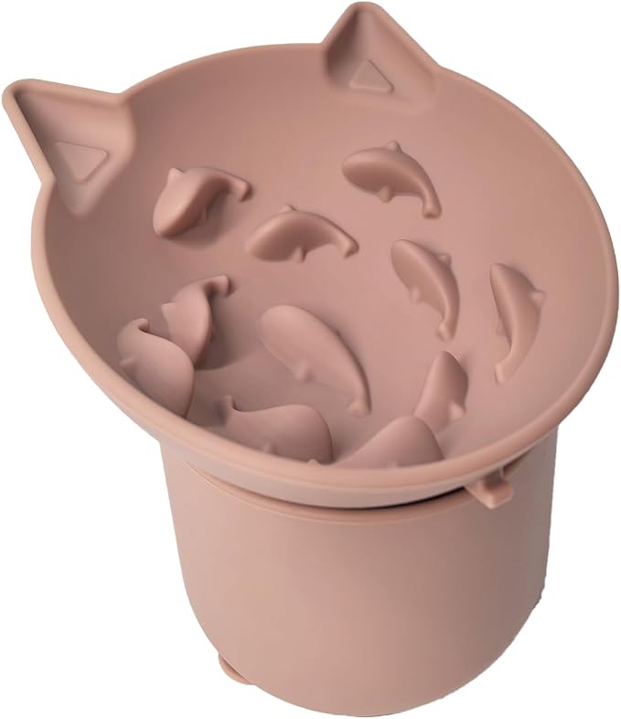 Elevated Cat Bowl, Silicone Kitten Bowls for Food and Water, Wide Shallow Cat Food Dish, Whisker Fatigue, Lead & Cadmium Free, Great Height for Pets (Pink) by AVYDIIF