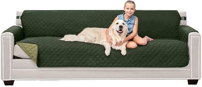 Sofa Shield® Couch Jumbo Sofa Slip Cover with Strap, Hunter Green Sage | Reversible Furniture Protector, Stain and Tear Resistant Cushion Cover, Machine Washable Slipcover for Pets, Cats 70 inch by SofaShield