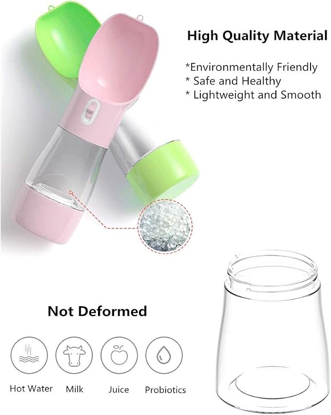 Portable Dog Water Bottle with Food Container Dishwasher Safe-Green | 3 IN1 Drinking Bottle for Pet Puppy Outdoor Walking Hiking Travel | Leak Proof Dog Water dispenser with Bowl BPA Free - Image 6