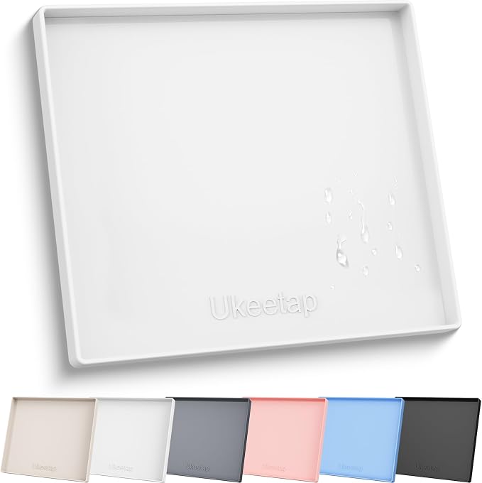 22" x 19" Extra Thick Silicone Mat Waterproof with Raised Edge, White | Under Sink Mat for Kitchen & Bathroom, Kitchen Cabinet Liner, Multi-Purpose for Storage & Protection by ukeetap