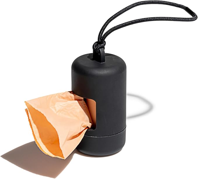 Wild One Dog Poop Bag Holder and Dispenser with Leash Attachment, Leak Proof, Easy Twist Top for Refills, Includes 1 Roll Bags, Black by WildOne