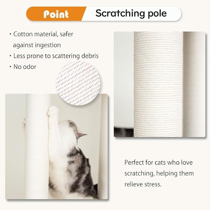 Mordern Cat Tree Tower, Freestanding, Cushioned Bed, Large Base, for Multiple Cats, Compact,Winter and Summer Use, Summer Mat Included, for Large Cats (Olive Green, Height 135cm) - Image 9