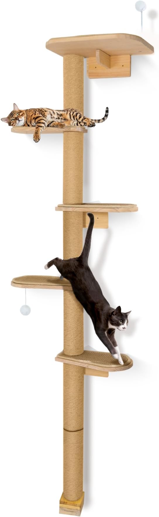 Wild Simulation Cat Tree for Kittens, 5-Level Floor to Ceiling Cat Wall Shelves with Sisal Mat Platforms, Rotating Wall-Mounted Climbing Tower for Scratch, Lookout & Perch - Image 9