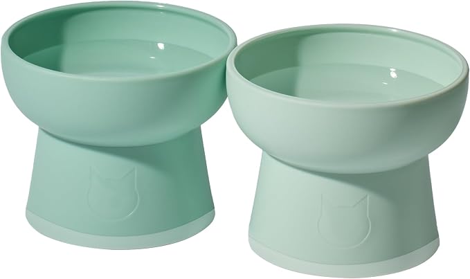 Necoichi BPA-Free Plastic Elevated Cat Water Bowls, 2-Pack (Ocean Mist) by NECOICHI