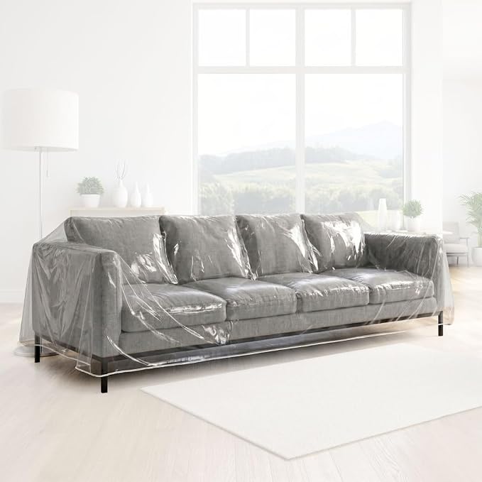 LAMINET Thick Crystal Clear Heavy-Duty Water Resistant Sofa/Couch Cover - Perfect for Protection Against CAT/Dog Clawing, Kids and Grandkids - Large Sofa - 42" BH x 18" FH x 108”W x 40”D by LAMINET