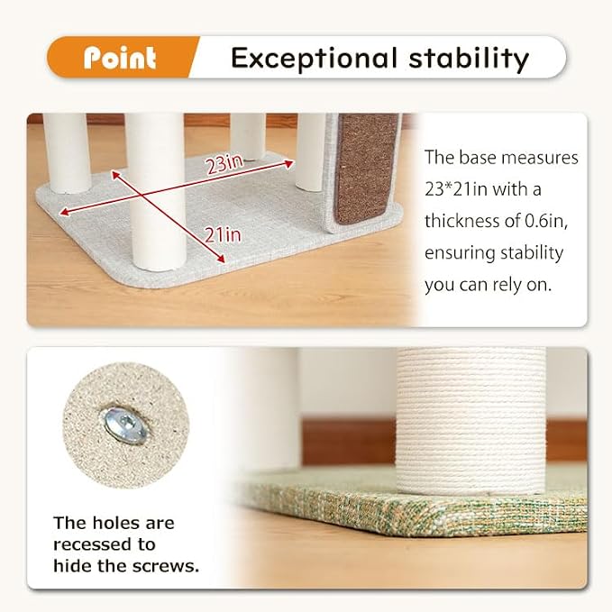Mordern Cat Tree Tower, Freestanding, Cushioned Bed, Large Base, for Multiple Cats, Compact,Winter and Summer Use, Summer Mat Included, for Large Cats (Olive Green, Height 135cm) - Image 8