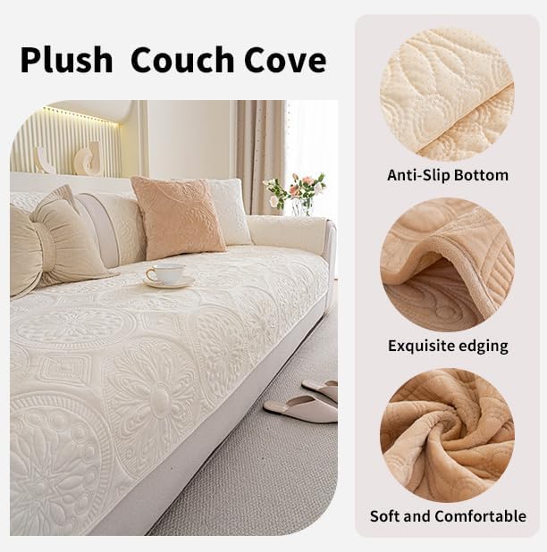 Couch Covers for Sofa, Flower Couch Cover for Dogs, Bohemia Sofa Covers Washable, Anti Slip Furniture Protector Covers for L Shaped(1pc, Beige White, 35.4"x 70.9") - Image 3