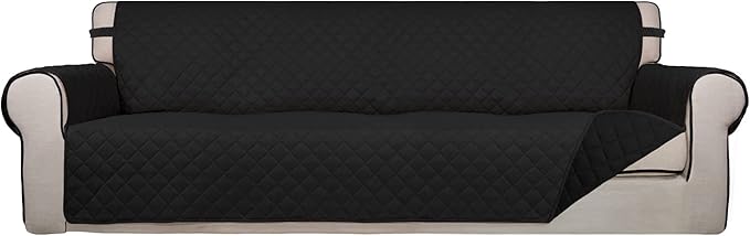 PureFit Reversible Quilted Couch Covers for Dogs Sofa Cover 4 Seater 88" | Black/Black, Water Resistant Couch Protector, Washable Pet Couch Cover with Non Slip and Elastic Straps For Kids by PureFit