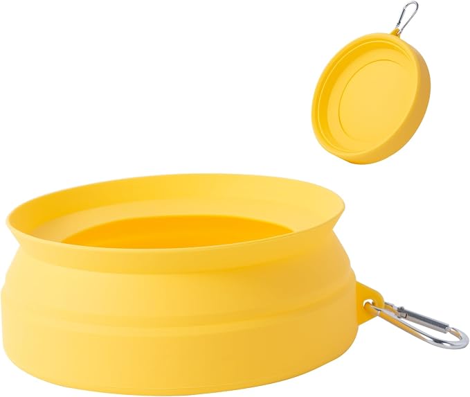 SLSON Spill Proof Dog Water Bowl for Cars,Collapsible No Splash Dog Travel Bowls Integrated Molding Portable Pet Bowl for Road Trip Truck,RV,SUV,Boat Accessories (Yellow) by SLSON
