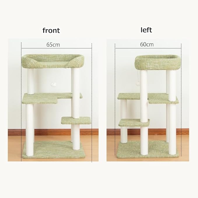 Cat Tree Tower 37.4'' (95 cm) with Scratching Posts,Multi-Level Cat Tree Tower with Wide Shelves for Senior Friendly Baby/Large Cats, Scratching Posts(Olive Green) - Image 2