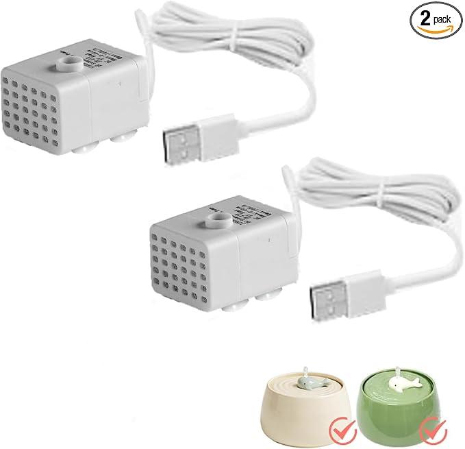 Cat Water Fountain Pump, 2 Pack Replacement Pump for Water Bowl | Pet Water Dispenser Replacement Pump for 45oz/1.3L Ultra Quiet Automatic Pet Drinking Water Dispenser Indoor Drinking by HMRCYTE