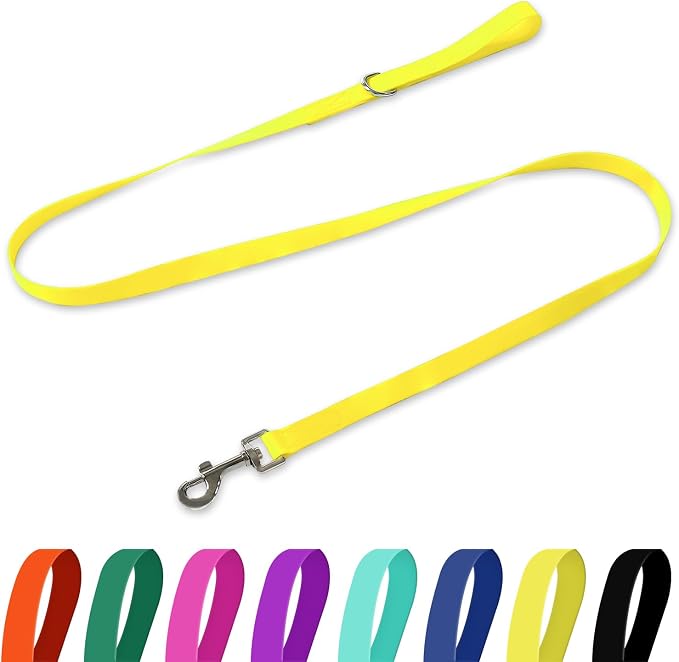 Waterproof Dog Leash, 5/6 FT Durable Odor-Proof Dog Leashes with Strong Metal Hooks Fits Small Medium or Large Dogs (Yellow, 6FT - 1 inch Width) by KiddingPets