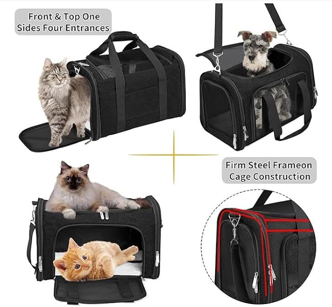 Soft-Sided Pet Carrier for Cats and Dogs, Collapsible Travel Bag with Shoulder Strap, Removable Mat, Mesh Windows, 17x11x11 Inch,Black - Image 5