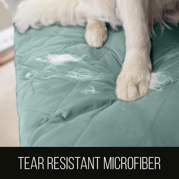 Sofa Shield® Couch Small Sofa Slip Cover for Dogs with Strap, Seafoam Cream | Reversible Furniture Protector, Stain and Tear Resistant Cushion Cover, Machine Washable Slipcover for Pets, Cats 70 inch - Image 3
