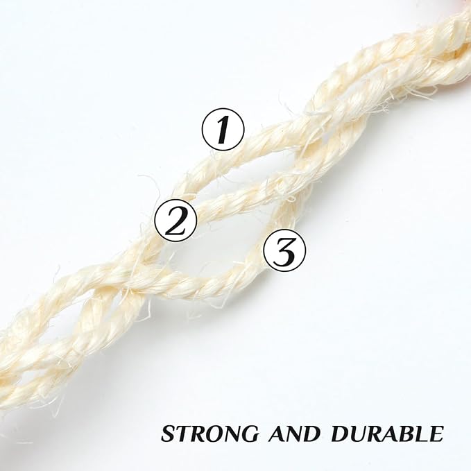 White Sisal Rope 1/4 Inch by 32-Feet for Cat Scratching Post Tree Tower Replacement Repair and Replace, DIY Hemp Twine Rope for Kittens Shelves Furniture Window Bed Perch House Climbing, 6mm by 10m - Image 3