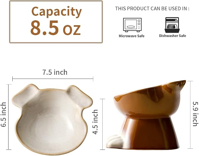 Nihow Elevated Ceramic Dog Bowls: 6.5 Inch Raised Dog Bowl for Food & Water | Food Safe Bowl for Medium/Small Size Dogs - Brown Puppy Bowls for Protecting Pet's Spine(1 PC) - Image 2