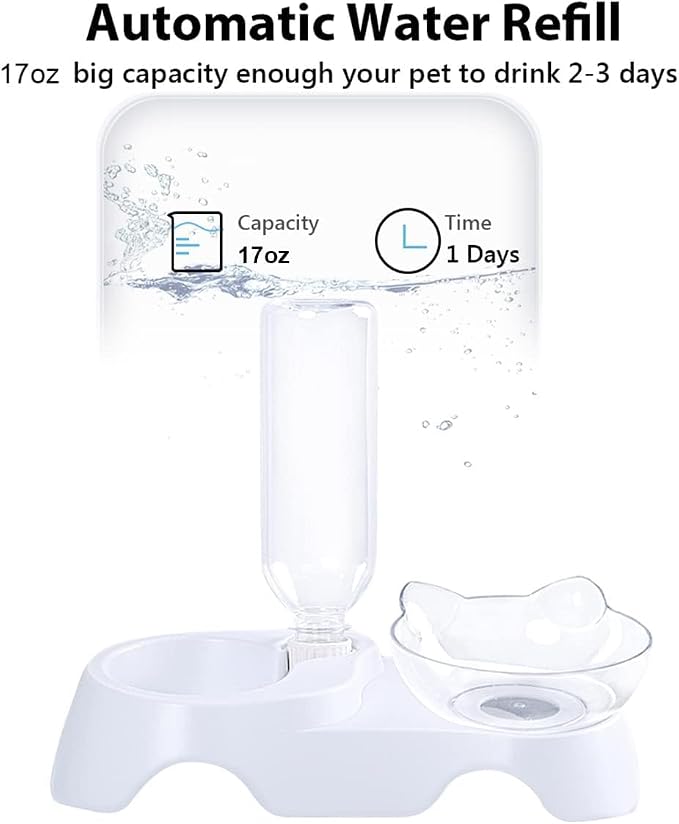 MILIFUN Double Dog Cat Bowls - Pets Water and Food Bowl Set, 15°Tilted Water and Food Bowl Set with Automatic Waterer Bottle for Small or Medium Size Dogs Cats - Image 3