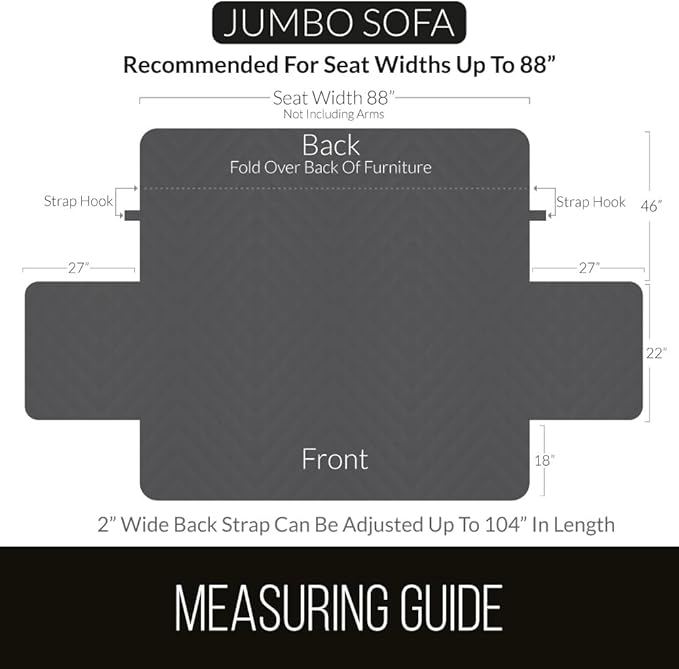 Sofa Shield® Couch Jumbo Sofa Slip Cover for Dogs with Strap Charcoal Linen | Reversible Furniture Protector, Stain and Tear Resistant Cushion Cover, Machine Washable Slipcover for Pets, Cats 70 inch - Image 6