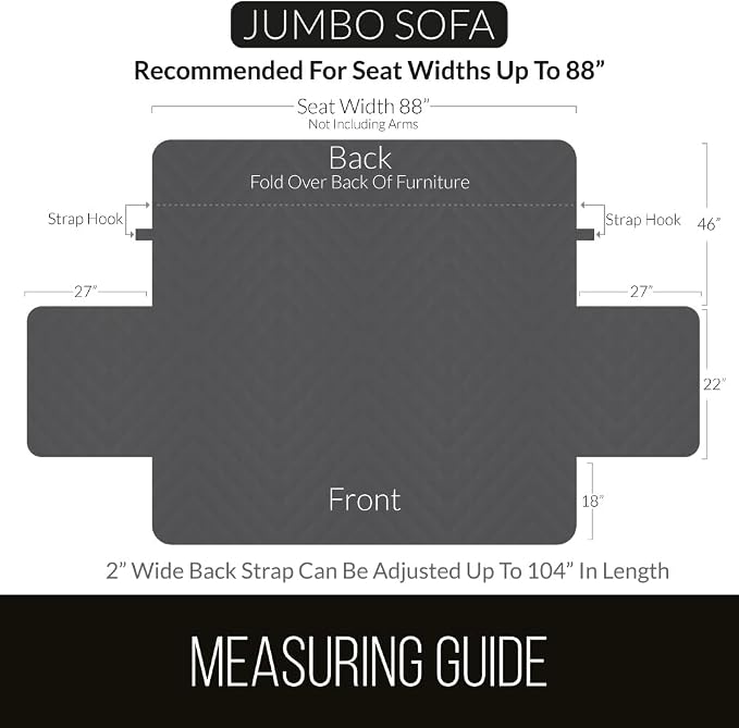 Sofa Shield® Couch Jumbo Sofa Slip Cover with Strap, Light Gray Charcoal | Reversible Furniture Protector, Stain and Tear Resistant Cushion Cover, Machine Washable Slipcover for Pets, Cats 70 inch - Image 6
