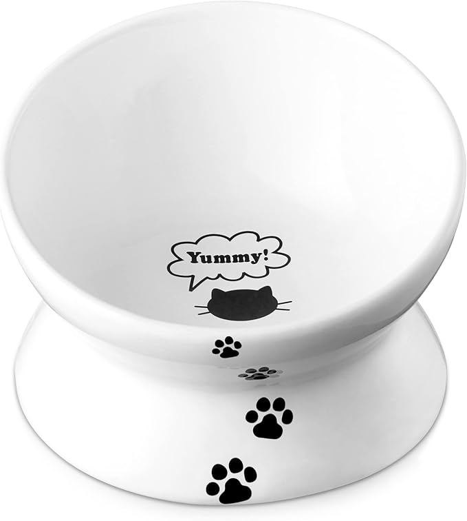 Y YHY Large Raised Cat Food Bowl, 7 Inch Tilted Elevated Bowl, Ceramic Pet Food Bowl for Adult Cats and Medium Dogs, Anti Vomiting, Protects Pet's Spine, Dishwasher Safe by YYHY
