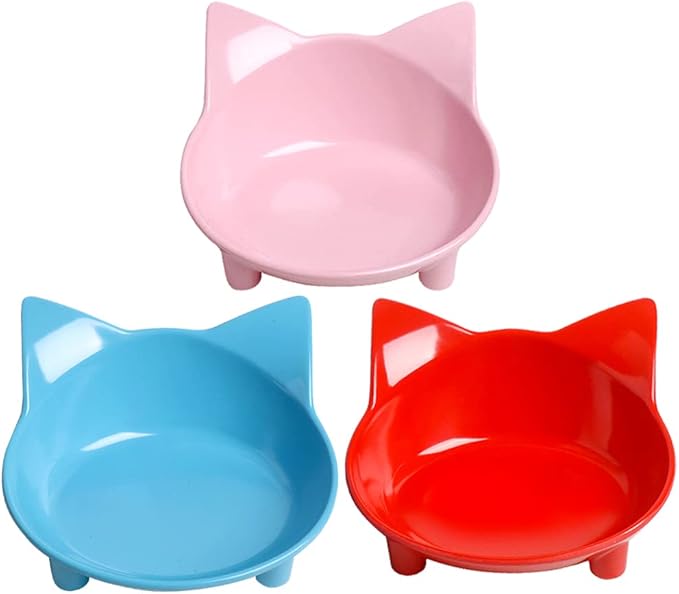 Cat Food Bowls 3 Pack Non-Slip Shallow Wide Whisker Friendly for Indoor Pet | 3 Pack Food Grade Safe Feeding Dishes for Kittens, Puppies & Rabbits, Easy Clean, Relieves Whisker Fatigue for Food & Water by Skrtuan