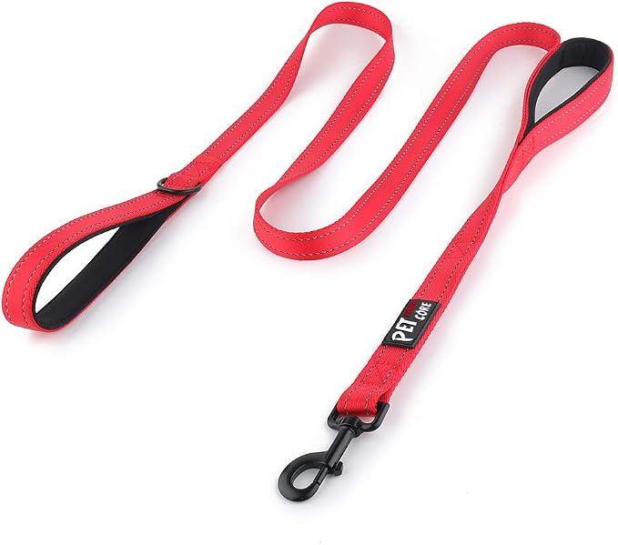 Plutus Pet Double Handle Dog Leash, 4 FT Long, for Medium Large Dogs | Reflective Nylon, Soft Padded 2 Handles, Heavy Duty for Training, Dual Handle Lead, 4 FT x 1”, Red by PLUTUSPET