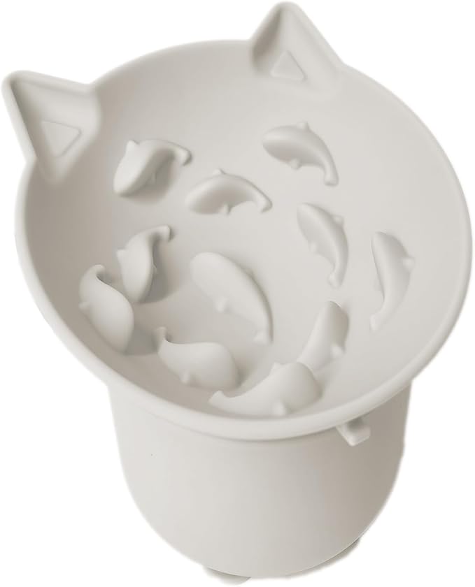 Elevated Cat Bowl, Silicone Kitten Bowls for Food and Water, Wide Shallow Cat Food Dish, Whisker Fatigue, Lead & Cadmium Free, Great Height for Small Pet (LightGrey) by AVYDIIF