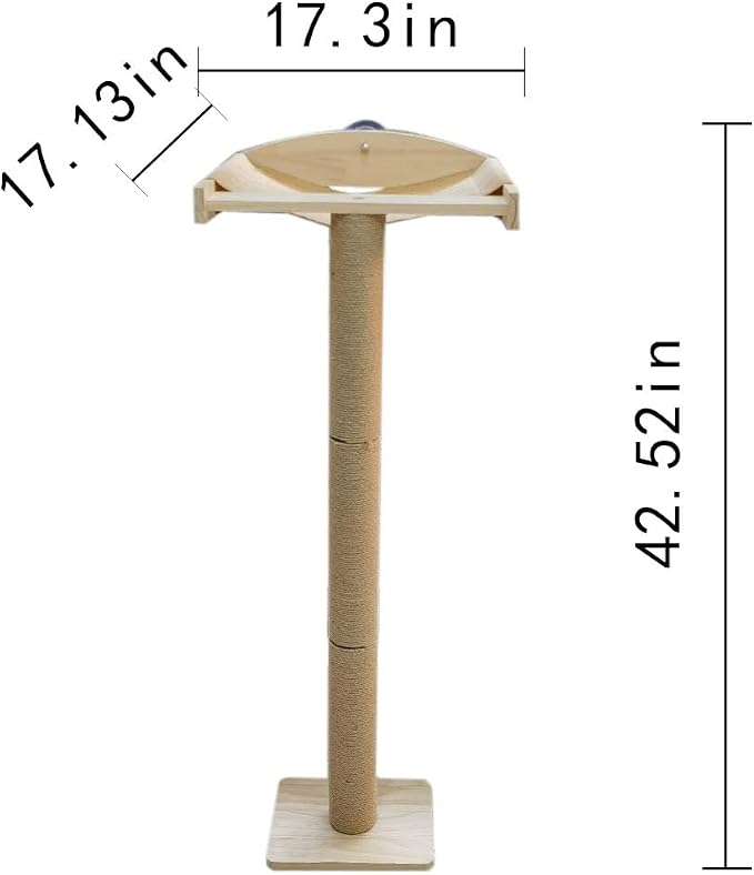 42'' Cat Tree Window Sill Perch with Tall Vertical Scratching Post Height-Adjustable Indoor Hammock Bed for Large Cats Drill-Free Suction Cup Climbing Tree Tower for Sunbathing & Bird Watching (Wood) - Image 5