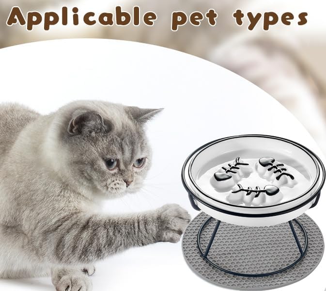 Ceramic Elevated Cat Bowls Set, Anti Vomit, Removable Dishes, Black 2-Pack | Removable Ceramic Bowls Elevated Anti Vomit Food & Water Feeding Black 2-Pack - Image 4