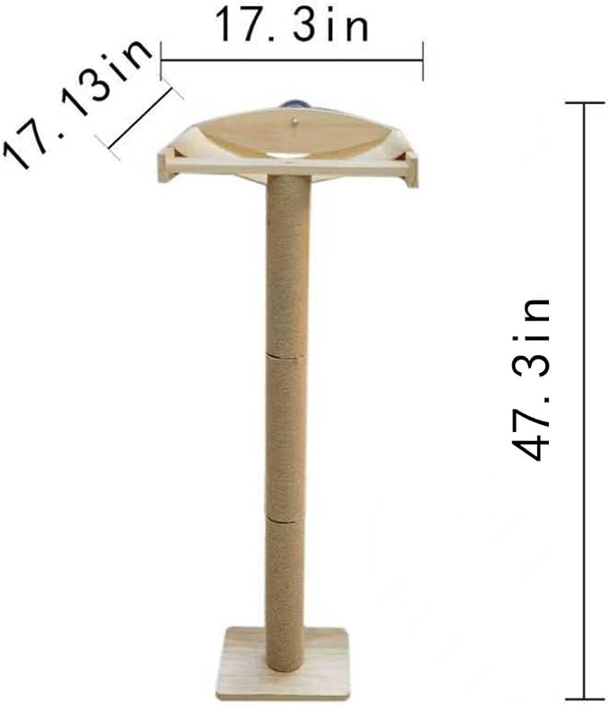 47.3'' Cat Tree Window Sill Perch with Tall Vertical Scratching Post Height-Adjustable Indoor Hammock Bed for Large Cats Suction Cup Climbing Tree Tower for Sunbathing & Bird Watching (Light Wood, M) - Image 5