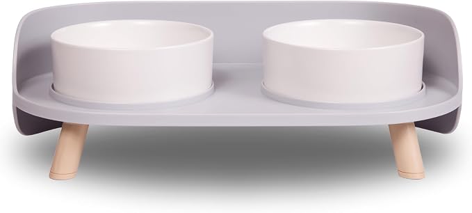 A4DOG Ceramic Dog Bowls with Stand - Elevated Dog Water and Food Bowl Set 13.5oz Cat & Dog Feeding Station Spill Proof Splash Proof Raised Pet Food Bowls for Dogs, No Mess Pet Feeder - Gray by TailswaghappilywithA4DOG