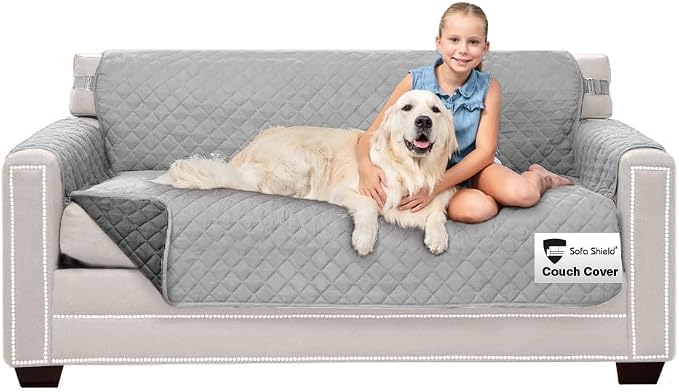 Sofa Shield® Couch Small Sofa Slip Cover with Strap, Light Gray Charcoal | Reversible Furniture Protector, Stain and Tear Resistant Cushion Cover, Machine Washable Slipcover for Pets, Cats 70 inch by SofaShield
