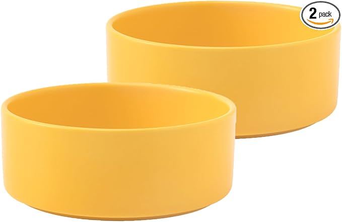 Ceramic Set of 2 Dog and Cat Bowls - Classic Food & Water Bowl for Kitty, Cats and Toy Breed Dogs, Dog Dishes, Food Grade Pet Bowl, Dishwasher & Microwave Safe (5.1'', 2 * 16OZ, Yellow) by Welloyed