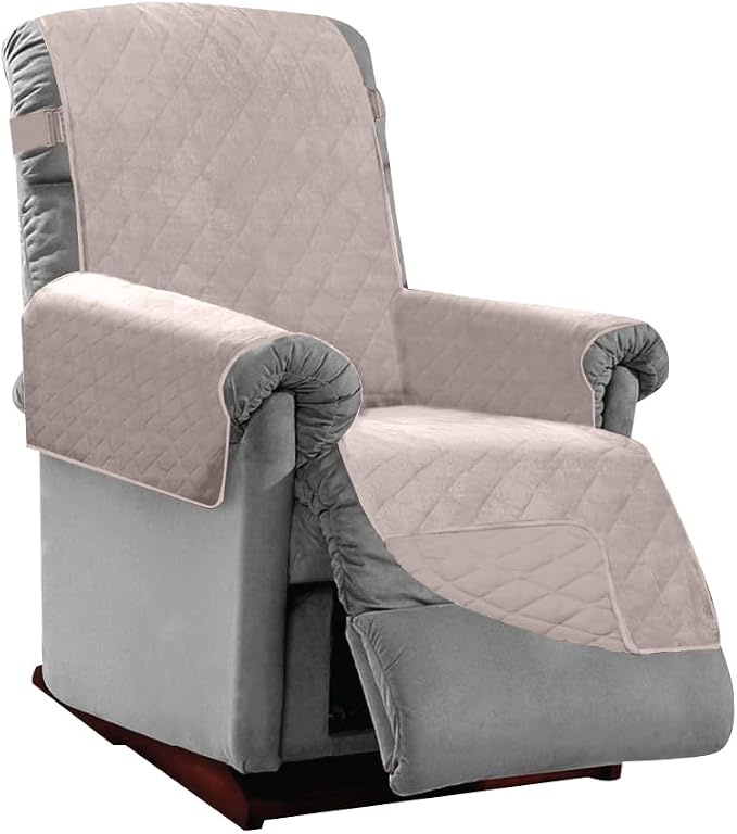 Sofa Shield® Couch Small Recliner Slip Cover with Strap, Light Taupe | Reversible Furniture Protector, Stain and Tear Resistant Cushion Cover, Machine Washable Slipcover for Pets, Cats 70 inch by SofaShield