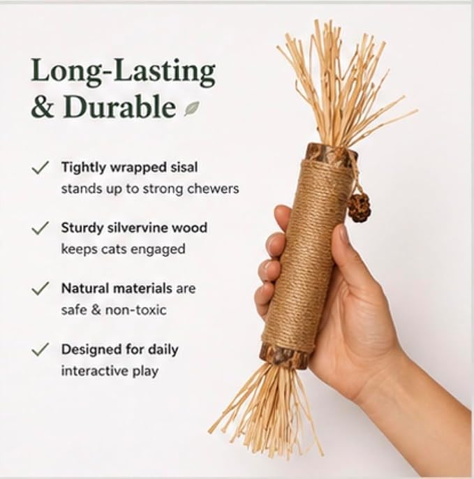 Extra Large Silvervine Sticks for Cats 2 Pack, Natural Cat Chew Toys with Sisal Rope & Feathers, Silver Vine Catnip Alternative for Indoor Cats & Kittens - Image 4