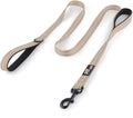 Plutus Pet Double Handle Dog Leash, 6 FT Long, for Medium Large Dogs | Reflective Nylon, Soft Padded 2 Handles, Heavy Duty for Training, Dual Handle Lead, 6 FT x 1”, Beige by PLUTUSPET