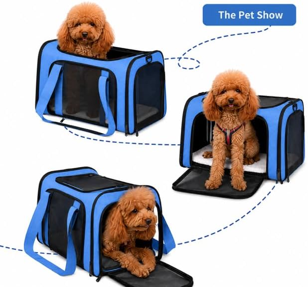 Pet Carrier Soft-Sided for Small Dogs & Cats, Foldable Airline Approved Pet Travel Carrier with Breathable Mesh, Washable Cushion & Shoulder Strap, Portable Puppy Cat Carrier Bag (Blue, 19.7*13*13) - Image 3