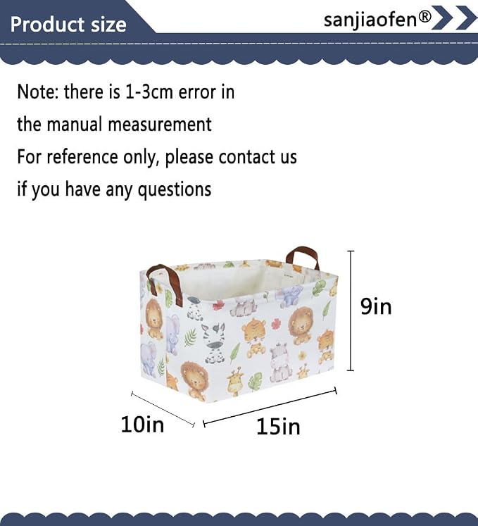 Rectangular Kids Storage Bins,Baby Baskets Organizer.Waterproof PE Coating Cute Basket with Handles.Woodland Nursery Decor,Toys Box,Books Basket, (Cute Animal) - Image 7