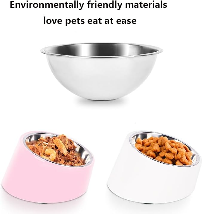 15° Tilted Dog Bowl for Medium Dogs & Flat-Faced Breeds - Anti-Choke Ergonomic Elevated Feeder Non-Slip Base - 2-in-1 Detachable Stainless Steel Food (Ｌ, Pink) - Image 4