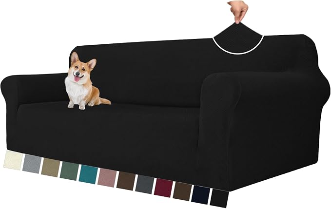MAXIJIN Stretch Oversized Couch Covers for 3 Cushion Couch (91"-110"), 1-Piece Large Sofa Cover Slipcover Furniture Protector for Kids,Dogs (Extra Large, Diamond Pattern Black) by MAXIJIN