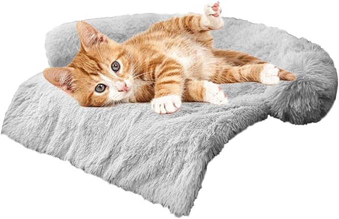 Calming Dogs/Cats Bed Mats, Dog Pad Washable Removable Couch Cover, Plush Long Fur Mat for Pets, Waterproof Lining, Perfect for Small, Medium and Large Dogs and Cats (Light Gray, 31"x23") by Tinaco